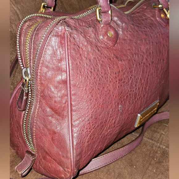 Marc Jacobs Washed up Lauren Burgundy Distressed Leather Satchel Crossbody Bag - Picture 3 of 16